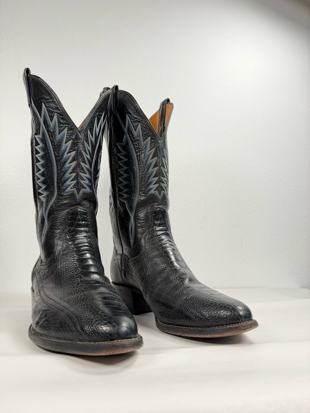 Vintage Sanders Panhandle Slim Men's Exotic Western Boots Size 10.5D Ostrich Leg